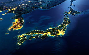 body of water, Japan, South Korea, space, countries HD wallpaper