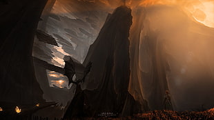 black mountain illustration, fantasy art, dragon, Kuldar Leement