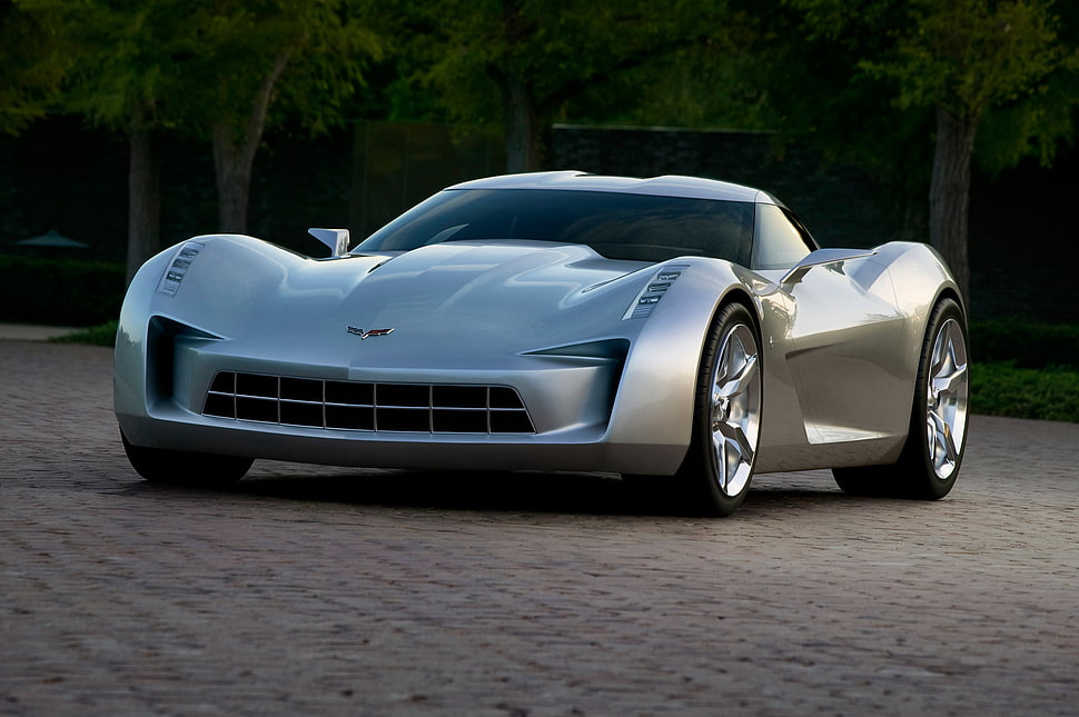 silver Corvette Stingray Vision Concept HD wallpaper