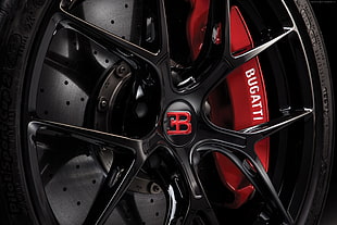 black Bugatti car wheel HD wallpaper