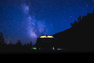 black vehicle, Starry sky, Night, Car HD wallpaper