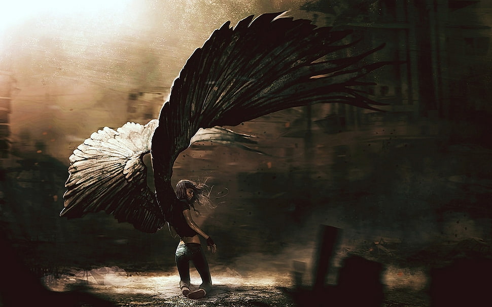 Woman with wings painting HD wallpaper