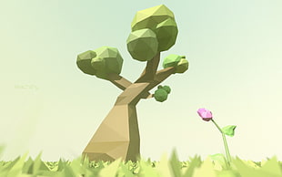 green tree illustration, low poly, trees, digital art