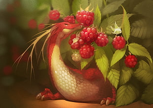 red dragon illustration, digital art, fantasy art, dragon, rasberry