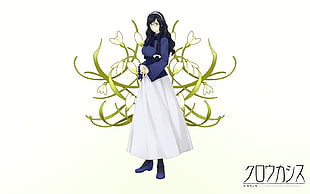 women's white skirt anime illustration
