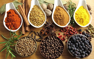 assorted condiments on brown wooden table