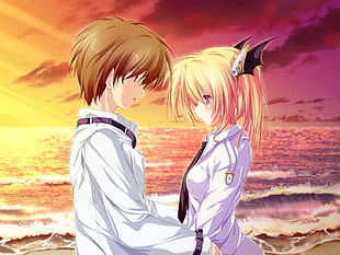 male and female wearing school uniform anime character