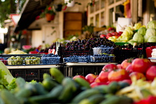 assorted fruits and vegetables, markets, city, food, vegetables HD wallpaper
