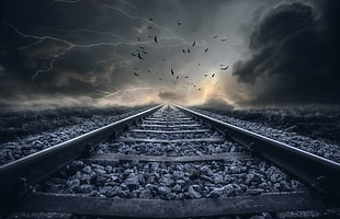 photography of train rail HD wallpaper