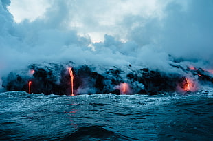 volcano eruption wallpaper, Volcano, Sea, Lava