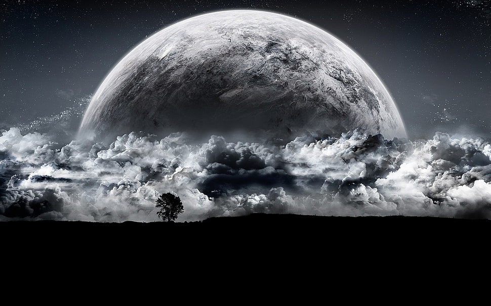 white clouds, dark, planet HD wallpaper
