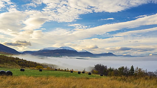 white clouds, mountains, clouds