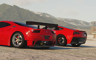 red and black car die-cast model, Ferrari 458 Speciale, Chevrolet Corvette Stingray, car, The Crew Wild Run