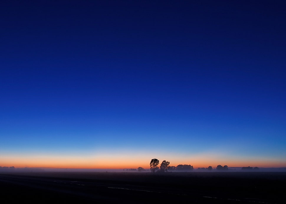 blue and white cloudy sky, sky, trees, landscape, blue HD wallpaper