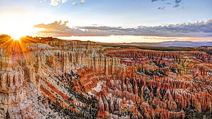 brown and white area rug, canyon, Bryce Canyon National Park, sunlight, clouds HD wallpaper