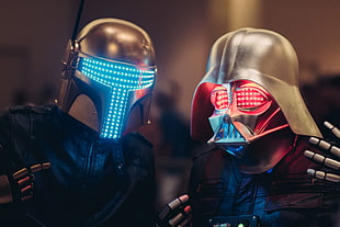 Darth Vader illustration, Star Wars, neon lights, Boba Fett, Darth Vader