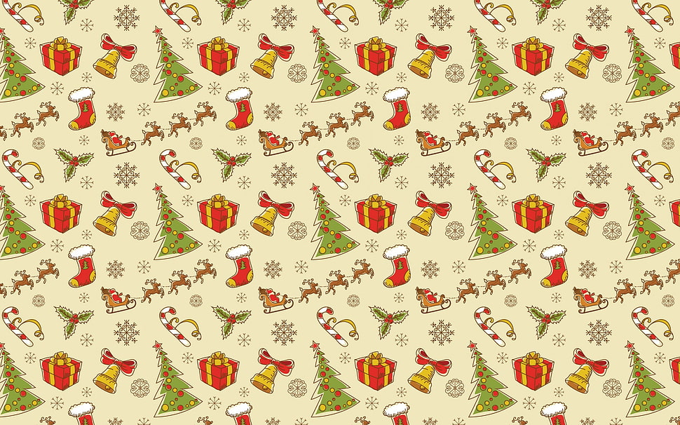 white and red Christmas-theme digital wallpaper, Christmas, New Year HD wallpaper