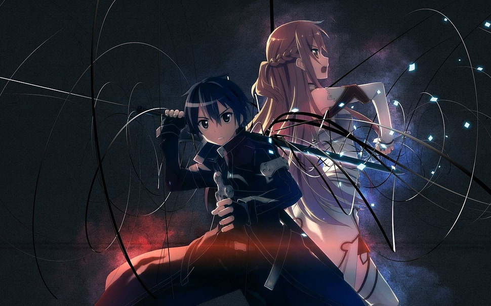 Sword Art Online Kirito and Asuna, Sword Art Online, anime, fan art, Yuuki Asuna HD wallpaper