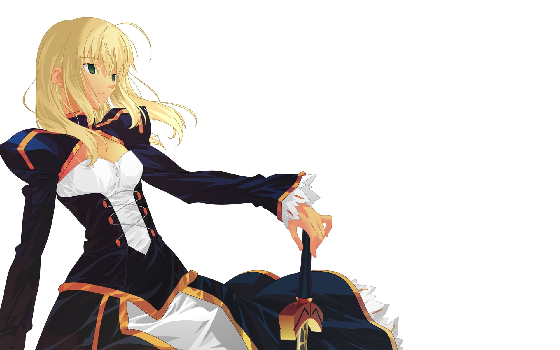 long haired blonde woman anime character