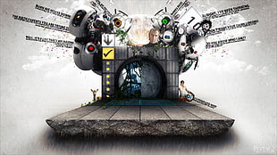 gray concrete floor animated photo illustration, Portal (game), Portal 2, video games