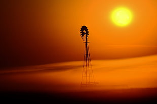 black windmill during sunset HD wallpaper