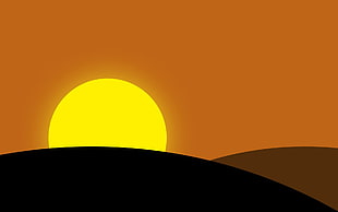 orange sunset, sunset, mountains, minimalism