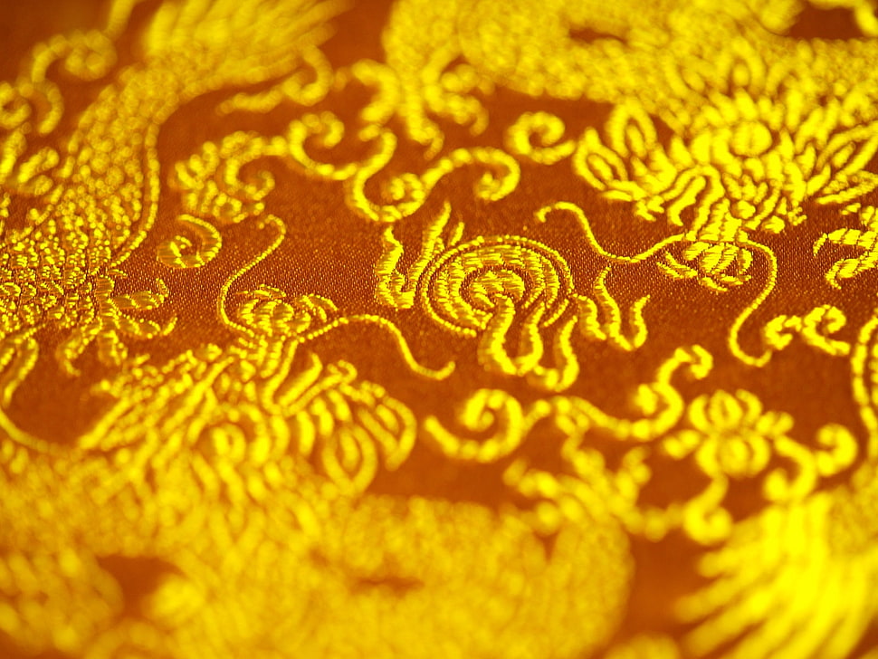brown-and-yellow floral textile HD wallpaper