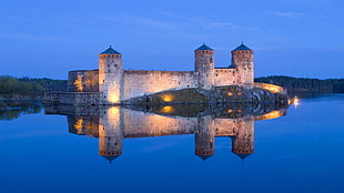gray concrete building, castle, Finland, reflection, water HD wallpaper
