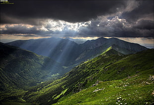 green mountain, mountains, sky, clouds, sunlight