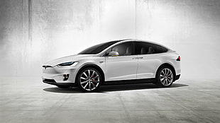 white sedan, Tesla Model X, car, electric car, Tesla Motors HD wallpaper