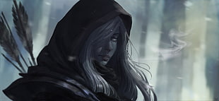 person wearing veil illustration, Dota 2, Drow Ranger, Arrow, white hair