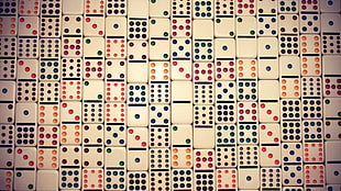 white and red floral textile, Dominoes