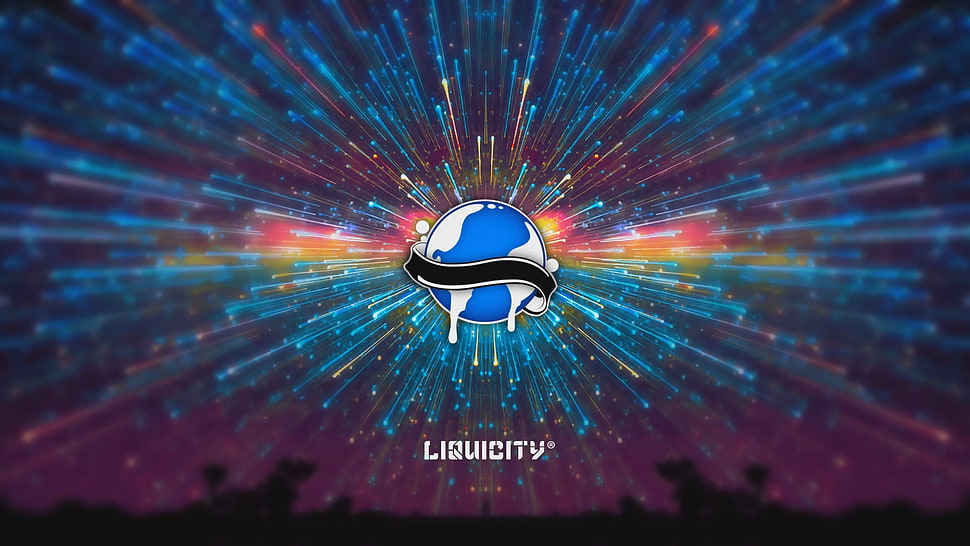 blue and white logo, Liquicity, space, sky, colorful HD wallpaper