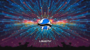 blue and white logo, Liquicity, space, sky, colorful