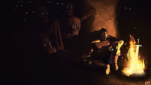 skeletons next to knight and bonfire digital wallpaper, Dark Souls HD wallpaper