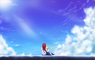 red haired female in white dress anime character