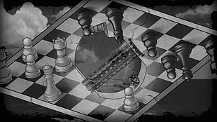 white and black chess pieces illustration HD wallpaper
