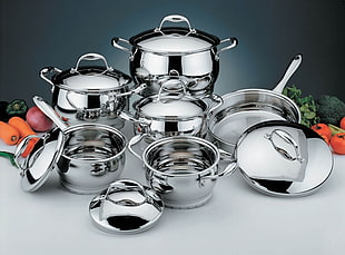 gray stainless steel cookware set