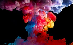 assorted-color smoke, paint in water, black background, colorful, digital art