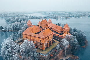 orange castle, Lithuania, castle, winter, landscape