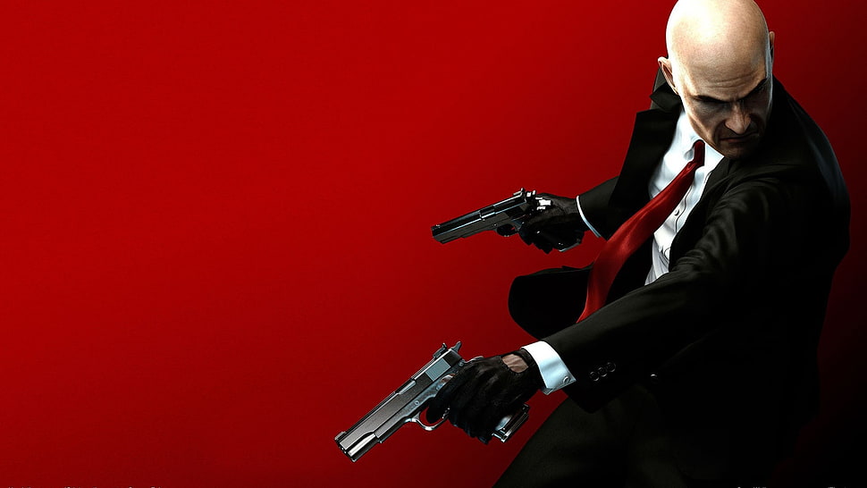 Hitman illustration, Hitman, Hitman: Absolution, red, pistol HD wallpaper