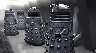four black robots illustration, Doctor Who, The Doctor, Daleks HD wallpaper