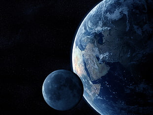 Earth planet wallpaper, space, Earth, Moon