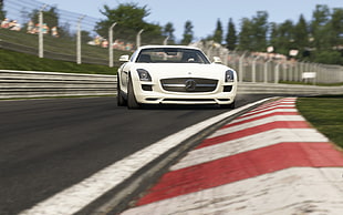 white Mercedes-Benz car, Project cars, Mercedes-Benz, Mercedes-Benz SLS AMG, nurburgring