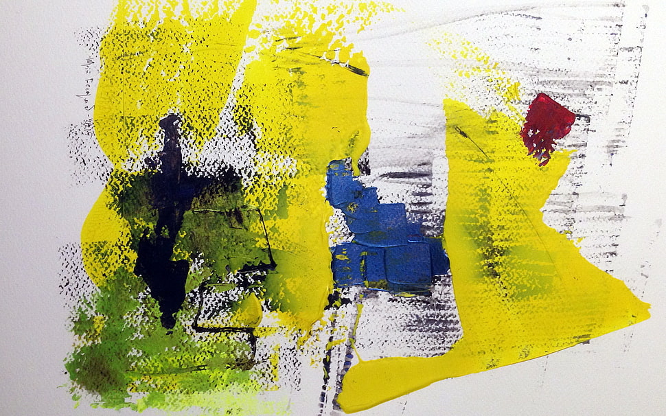 white, yellow, and blue abstract canvas painting HD wallpaper