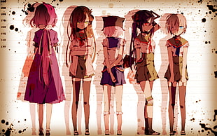 five women anime characters illustration HD wallpaper