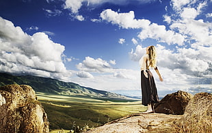woman standing on cliff HD wallpaper