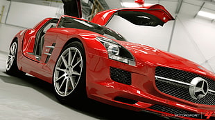 red Mercedes-Benz SLS AMG coupe, Forza Motorsport, Forza Motorsport 4, car, video games