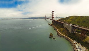 brown and white sailing ship, Golden Gate Bridge