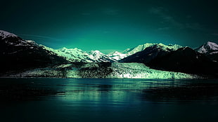 green and black mountain near body of water, mountains, snow, lake